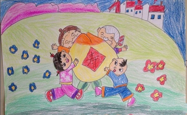 Wish grandparents a long life, children’s paintings of respecting and loving the elderly during Double Ninth Festival