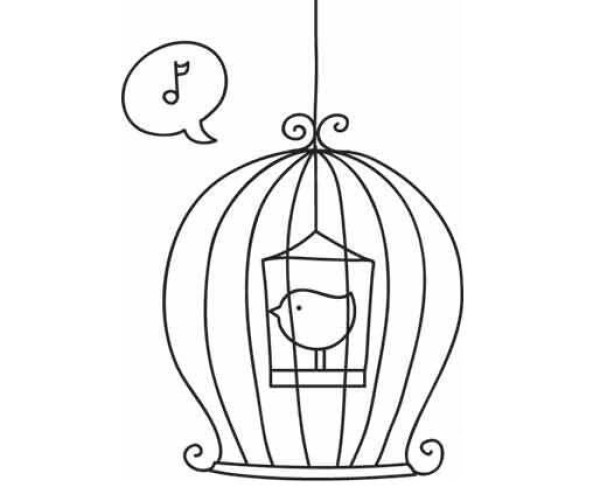 Simple drawing of bird in cage