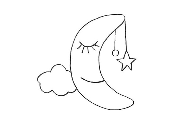 Draw a cute cartoon moon with simple strokes