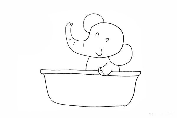 Simple drawing tutorial of a baby elephant who loves taking a bath