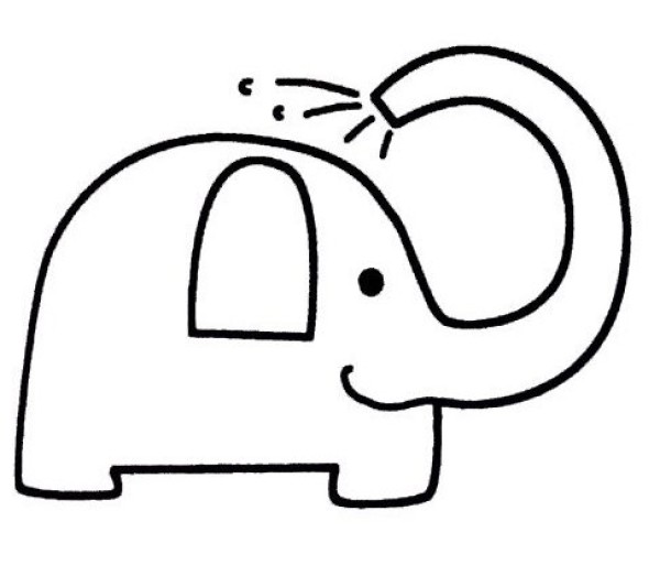 Baby elephant taking a bath with long trunk cartoon simple drawing