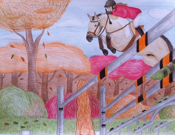 Go horseback riding in the wild and draw a painting about autumn