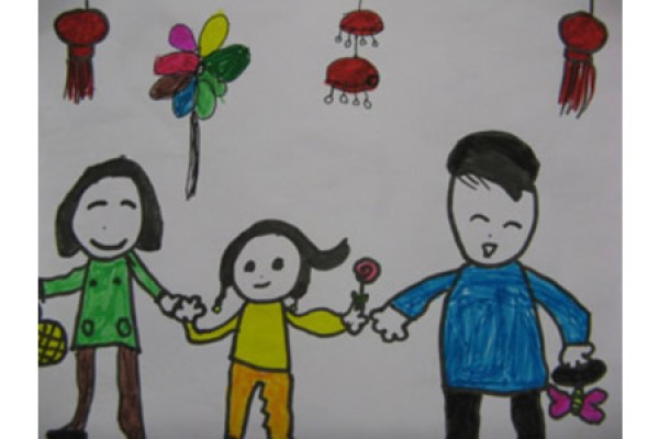 Childrens drawings of New Years greetings - going to New Years greetings with mom and dad