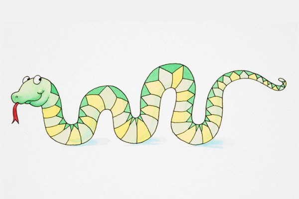 5 simple drawing pictures of cartoon green snakes