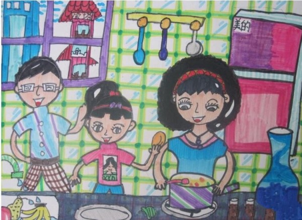 Womens Day drawings for fourth graders: Helping mom cook