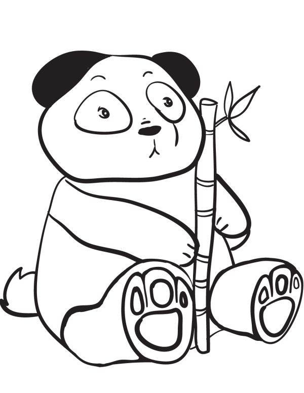 Cute panda hugging bamboo branch