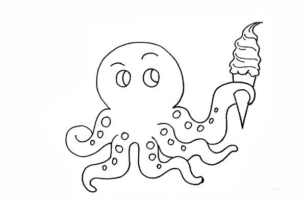 How to draw an octopus holding ice cream