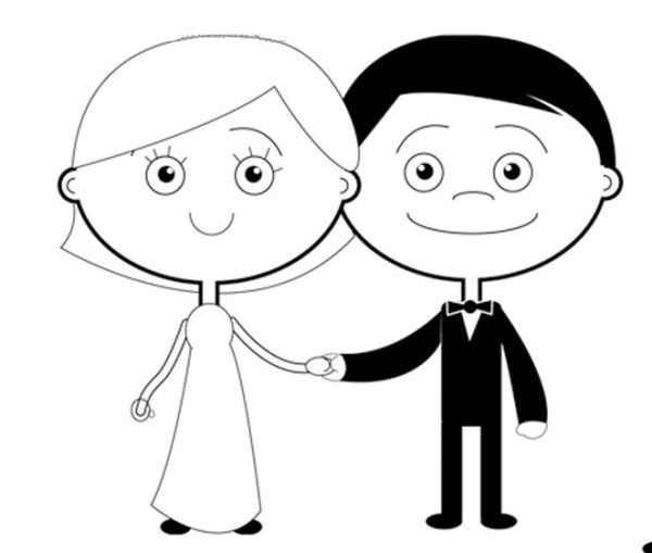 Bride and groom cartoon simple strokes