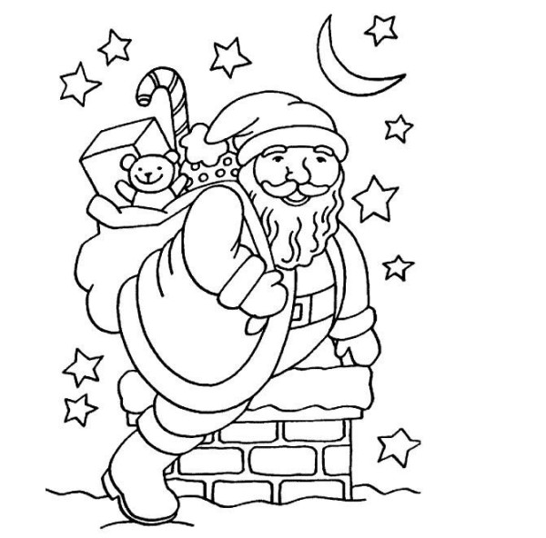 Santa Claus climbs the chimney to deliver gifts