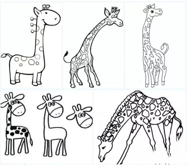 Simple drawing methods of several giraffes