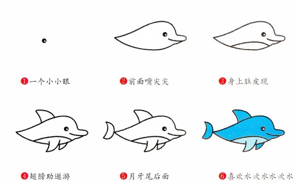 How to draw dolphins in simple strokes