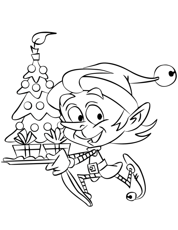 Christmas elf holding Christmas tree