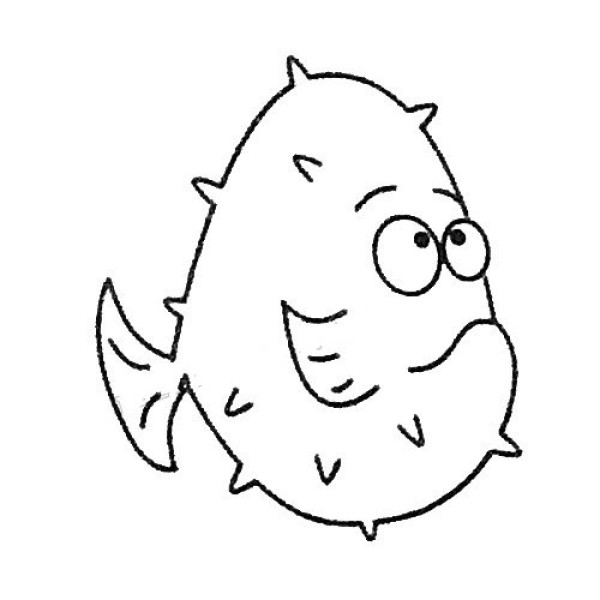 A complete collection of simple strokes drawing pictures of puffer fish and the steps of how to draw them