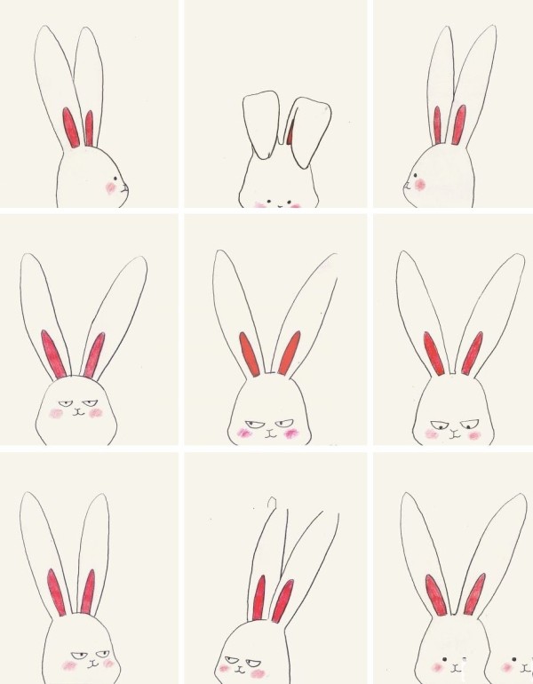 9 super cute simple drawings of rabbit avatars and expressions