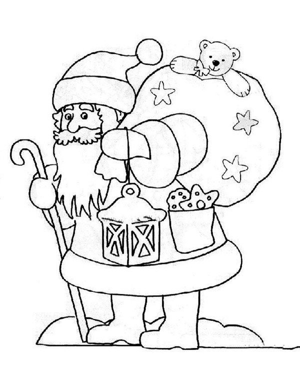 Santa Claus carrying many gifts