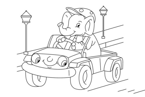 Elephant driving a car