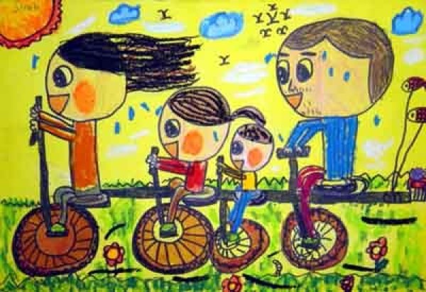 Childrens drawings of going on a spring outing together