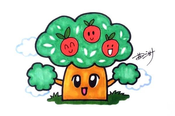 How to draw a cartoon apple tree