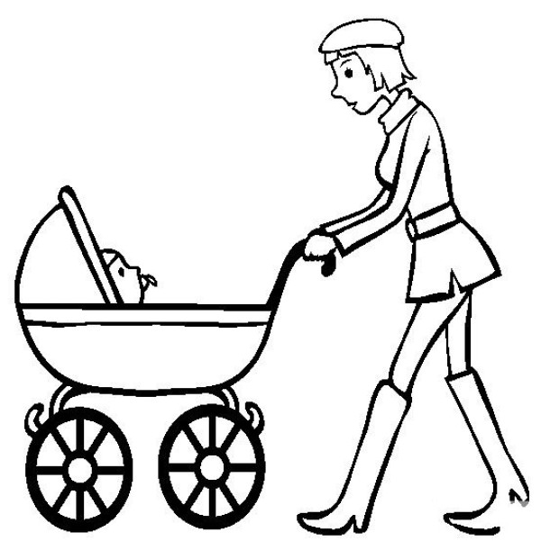 Character simple drawing material mother pushing baby