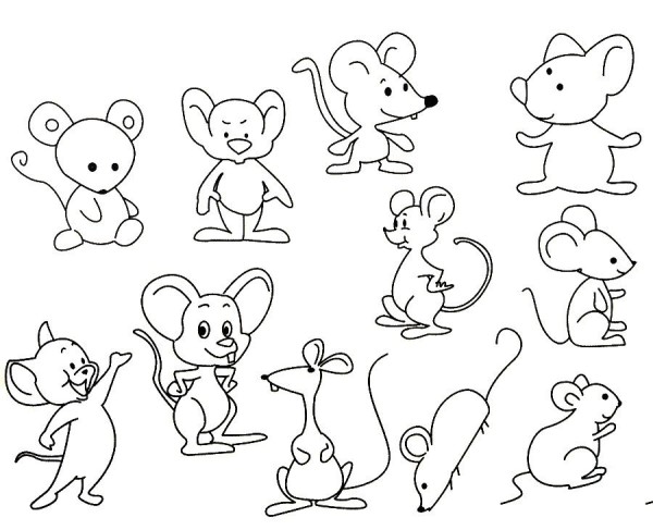 Complete collection of simple mouse drawings and drawing steps