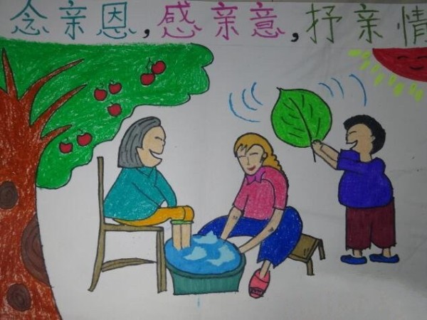 Paintings about respecting the elderly during the Double Ninth Festival: Mom, Grandma and Me