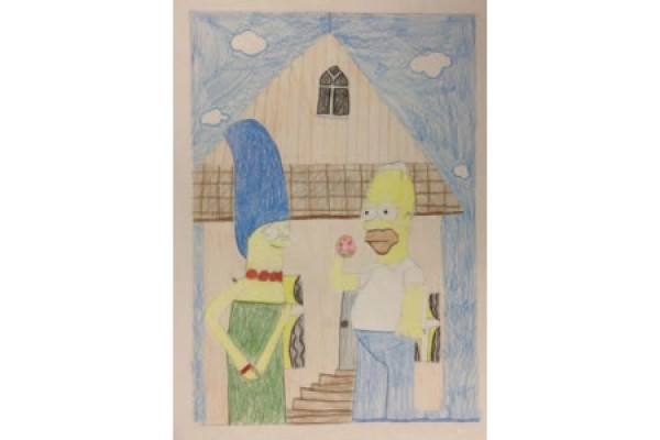 Simpsons dad and mom cartoon color pencil drawing works sharing