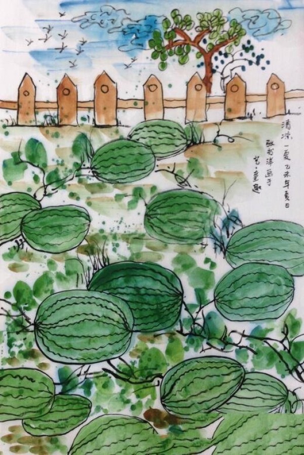 Cool Summer Chinese Painting Watermelon