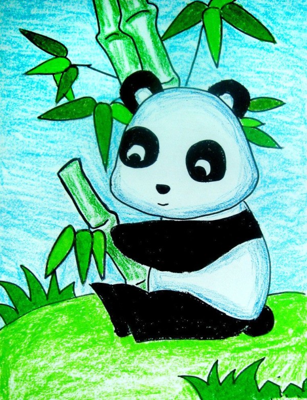 Simple drawing of red panda eating bamboo