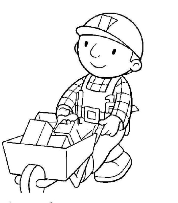 Simple drawing of worker pushing bricks