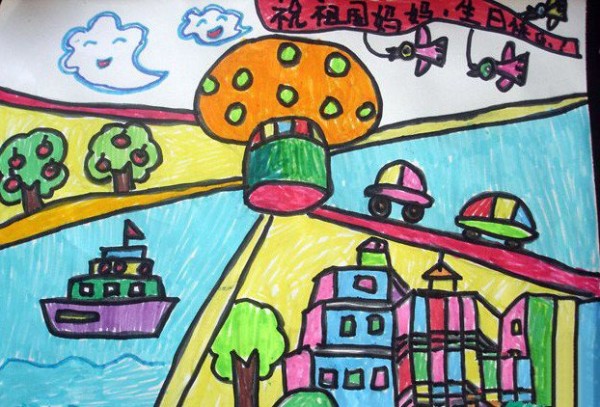 A collection of childrens paintings with National Day themes - Happy Birthday, Motherland