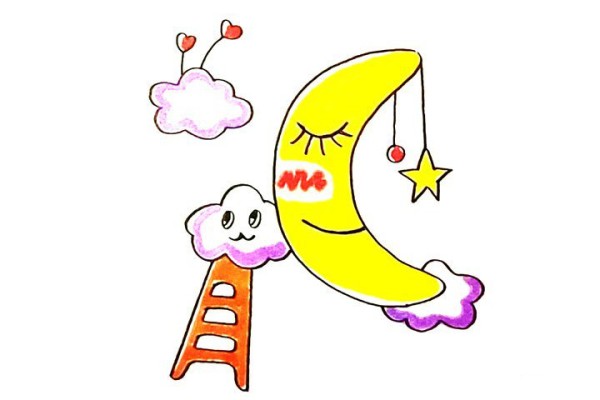 Draw a cute cartoon moon with simple strokes