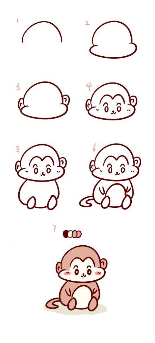 Cute monkey simple drawing tutorial