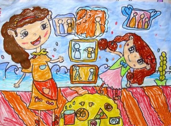 Childrens drawings: Mom makes breakfast for us