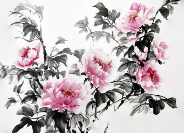 Picture display of Chinese painting peony and ink painting about spring