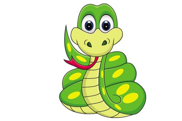 5 simple drawing pictures of cartoon green snakes