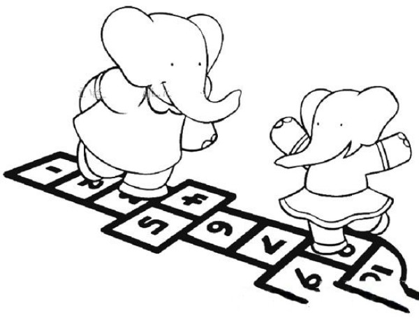 Simple drawing of an elephant playing games