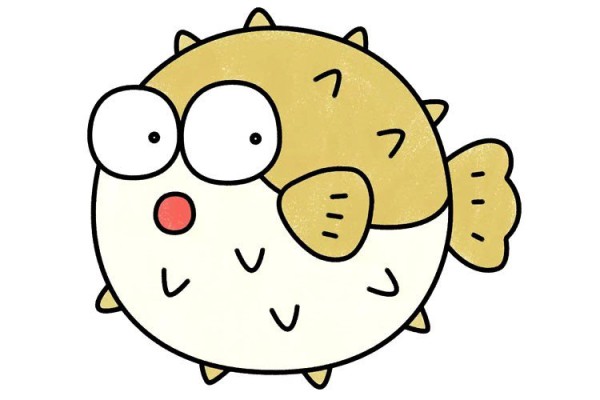 Cute little puffer fish simple drawing