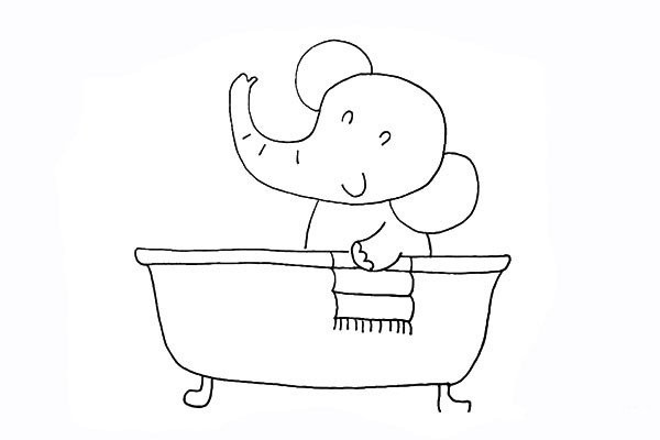 Simple drawing tutorial of a baby elephant who loves taking a bath