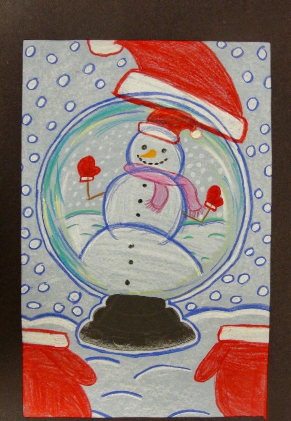 A New Year gift for you: a painting of a snowman in a crystal ball