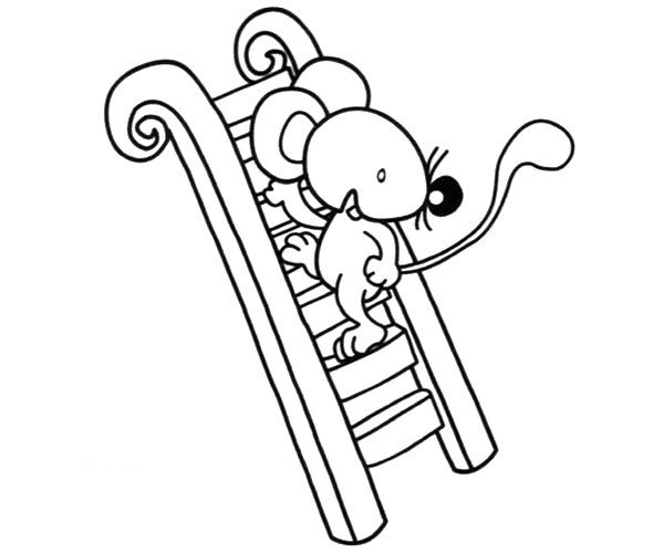 Little mouse climbs stairs