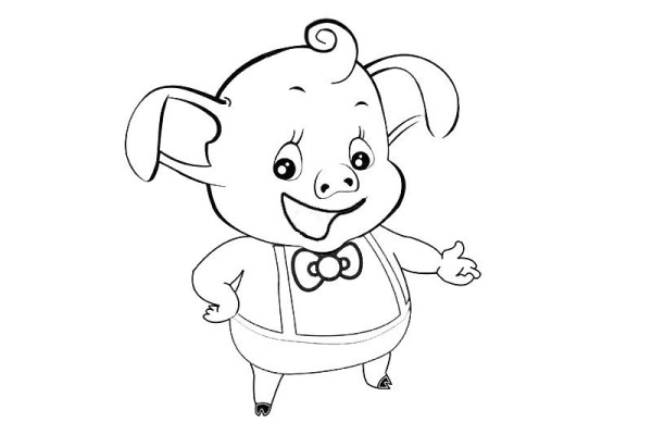 Cute cartoon pig simple drawing with color