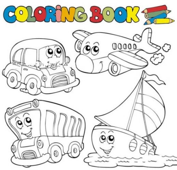 Cartoon cars, planes and boats