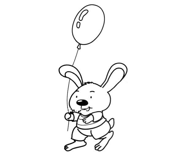 Little bunny brother holding a balloon