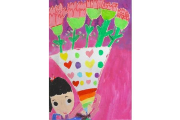 One of the childrens Mothers Day paintings: a bouquet of flowers for mom