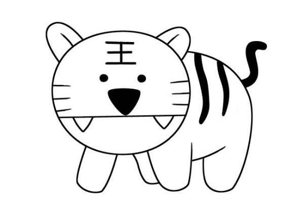 Simple drawing of little tiger among the twelve zodiac animals