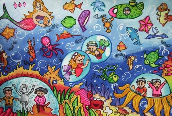 Childrens drawings of the underwater world: the wonderful underwater world