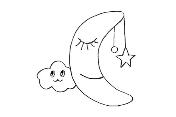 Draw a cute cartoon moon with simple strokes