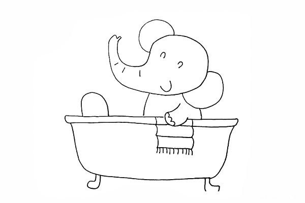 Simple drawing tutorial of a baby elephant who loves taking a bath