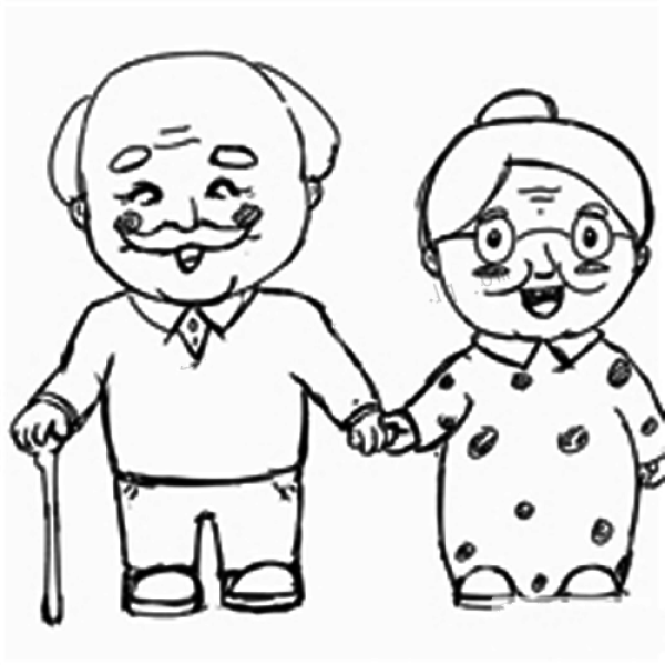 Simple drawings of Double Ninth Festival characters, happy grandparents