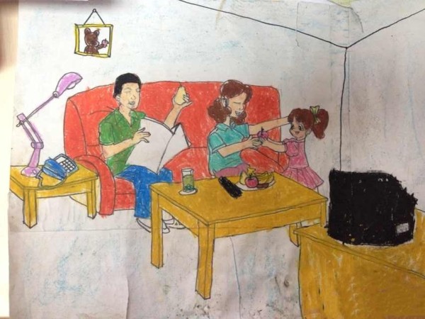 Childrens drawings of womens day pictures - mother eating apples